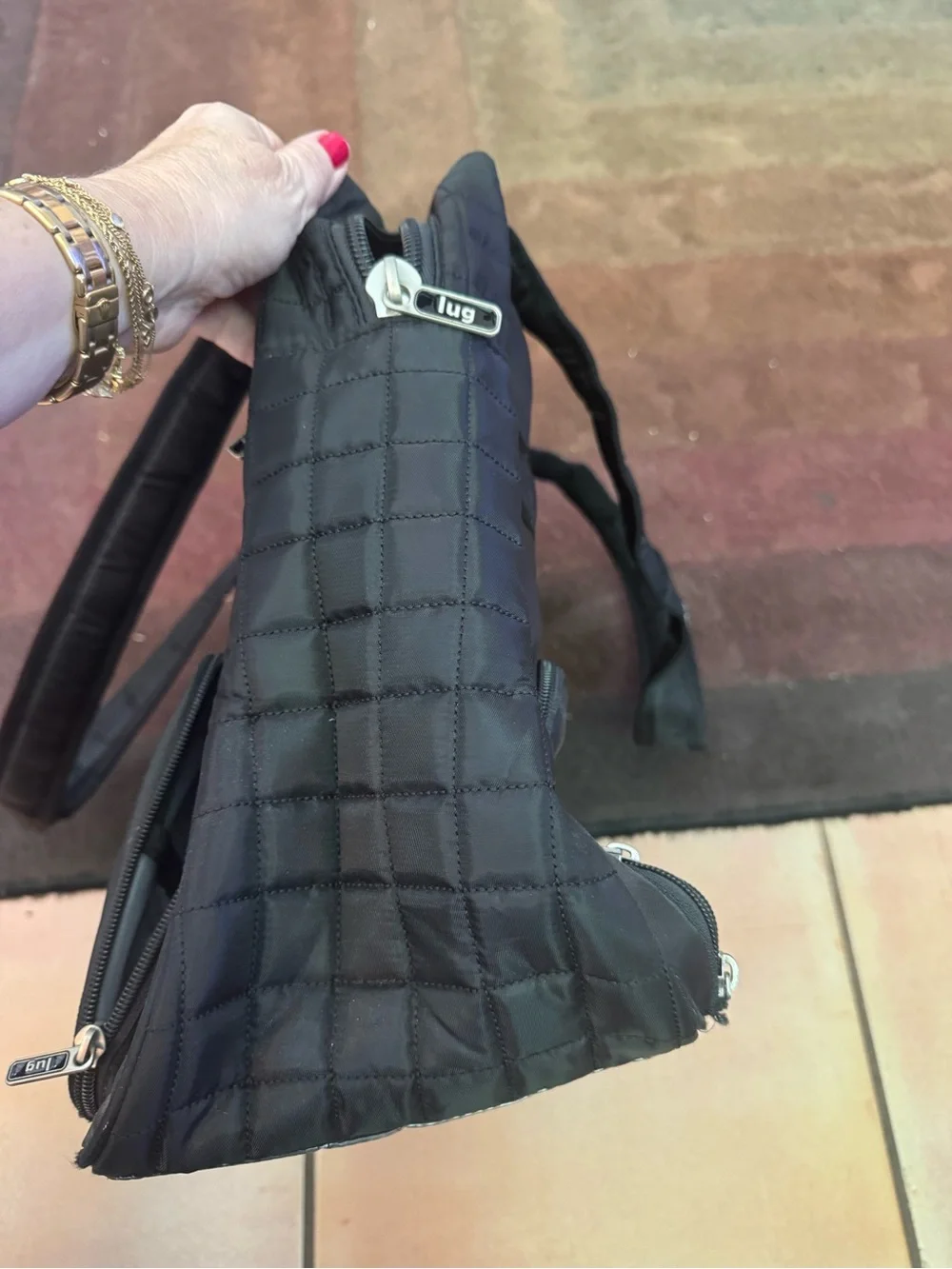 lug Black Quilted Duffel Tote Bag with lots of Pockets